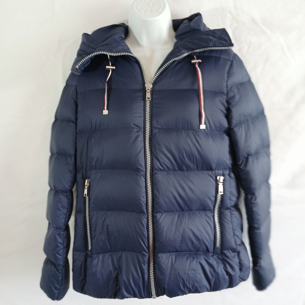 Tommy Hilfiger Womens Puffer Packable Jacket Navy Blue Sz L Classic Travel
